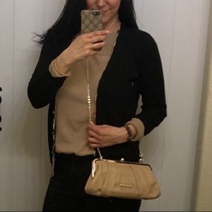 Nine West Tan Calfskin Leather Ball Clutch with Chain